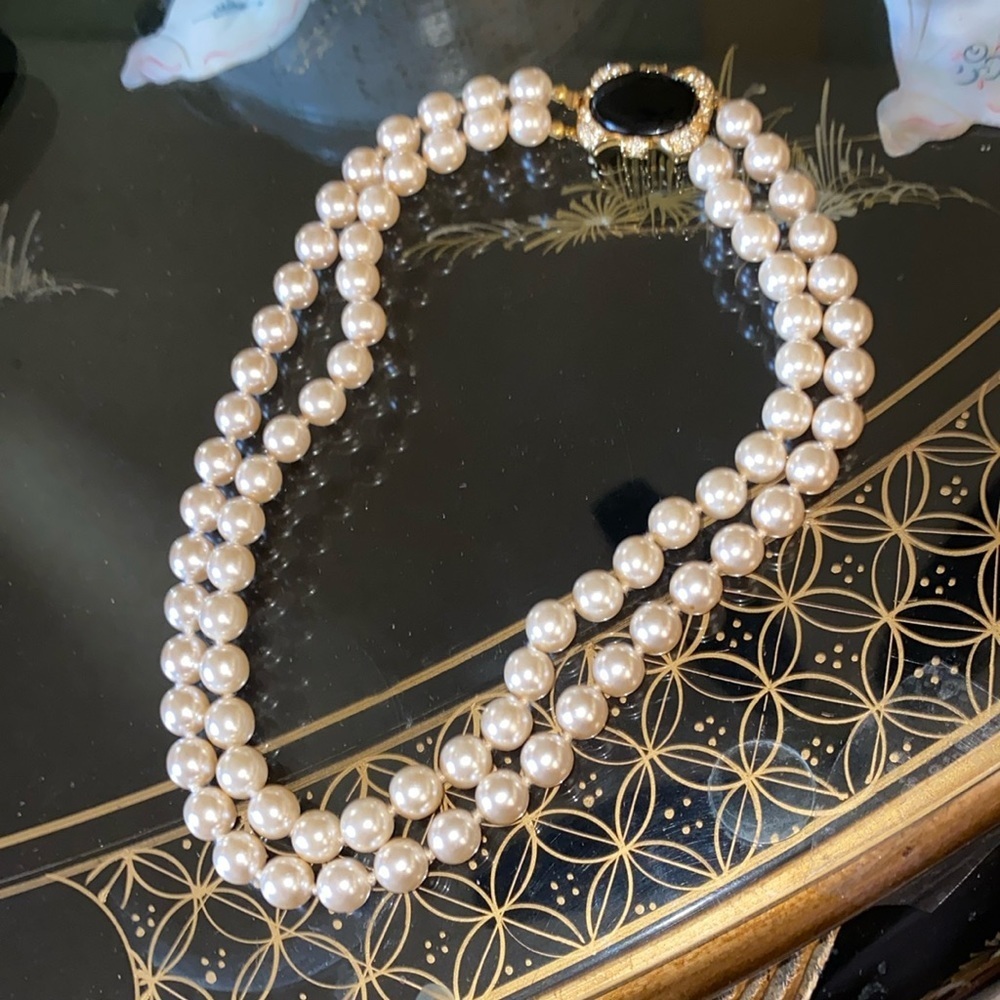 Vintage Erwin Pearl and Ónix two strand necklace